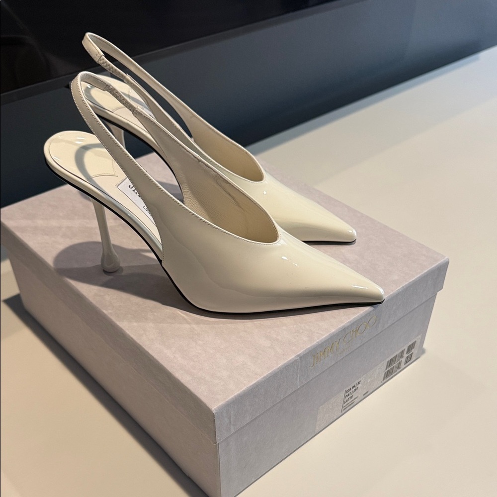 Jimmy Choo Isa 95 Cream Slingback Heels